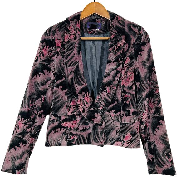 Vintage 90s Vino De Casa Velvet Blazer Tuxedo Front Black Pink - 5 - Picture 1 of 6